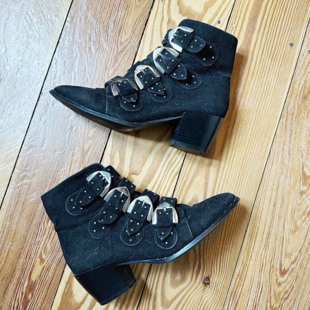 Black Faux Suede Multi Buckle Ankle Boots Nasty Gal 6.5 7